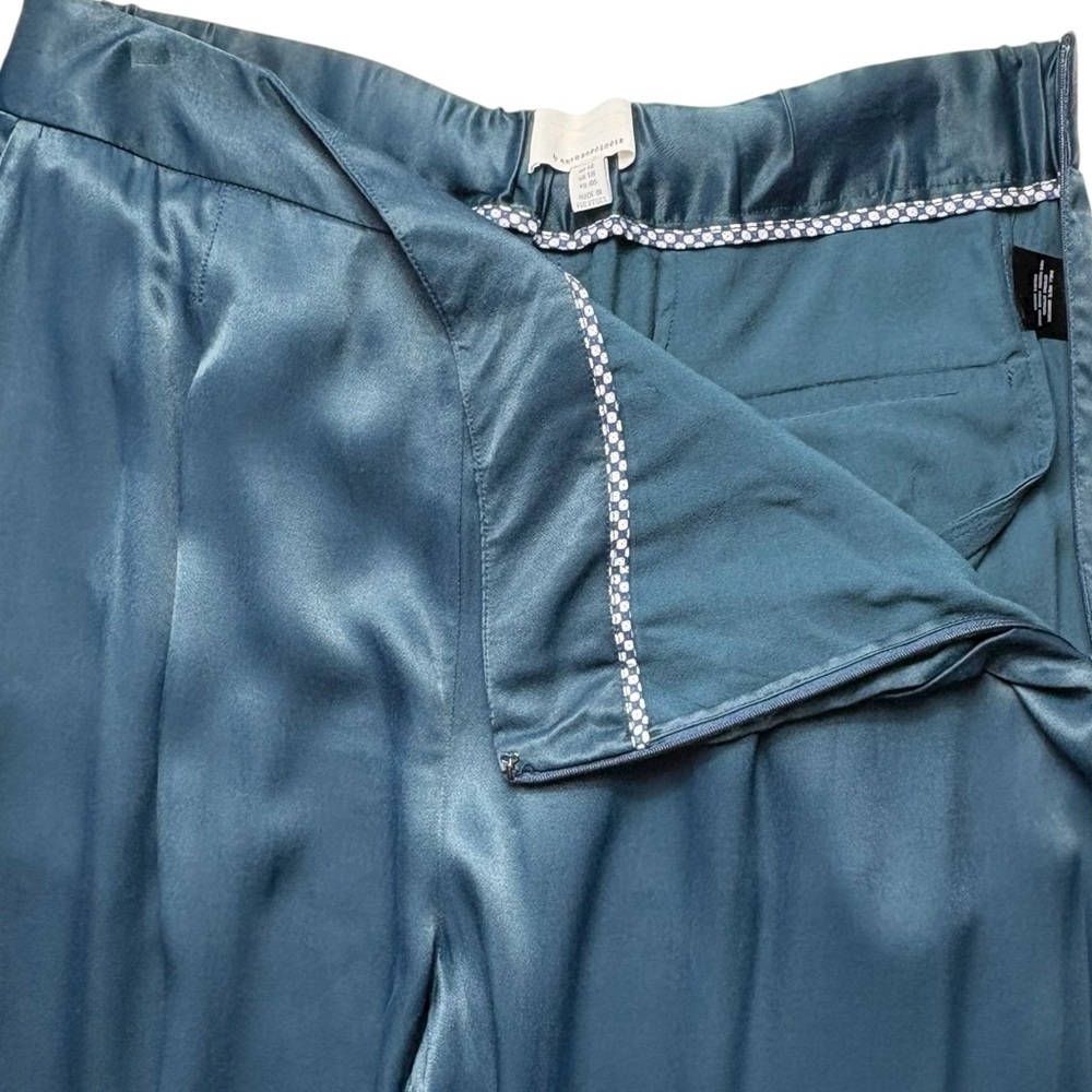 NEW Anthropologie Ett Twa Crop Pants Womens 14 Turquoise Satin Tie Waist - Picture 6 of 15